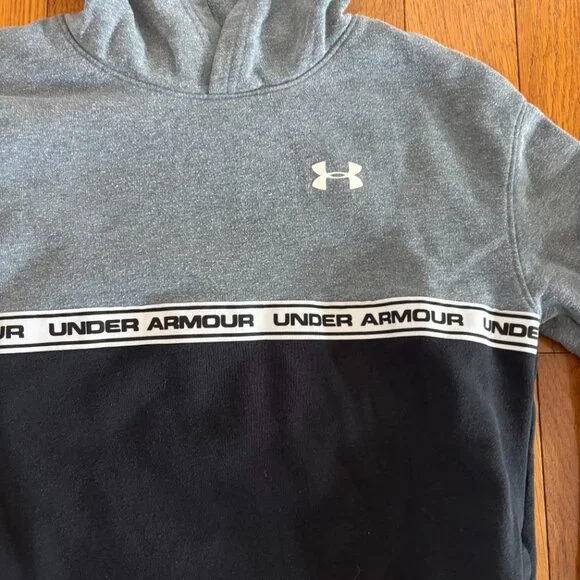 Boys Under Amour Gray and Black Hoodie - Picture 2 of 5